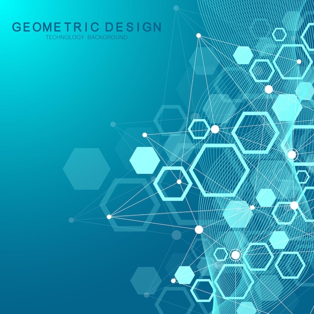 Fondo geométrico hexagonal. Hexágonos genética y red social. Futura plantilla geométrica. Presentación comercial para su diseño y texto. Concepto gráfico mínimo. Ilustración vectorial.