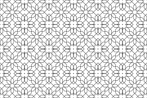 Fondo geométrico islámico con línea negra sobre fondo blanco