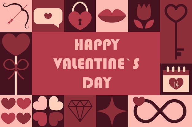 Fondo geométrico moderno abstracto para el día de San Valentín Bandera festiva con patrón de mosaico Ilustración vectorial
