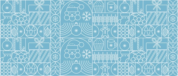 Fondo geométrico de Navidad con elementos de línea simples Feliz Navidad y Feliz Año Nuevo