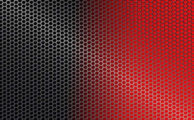 Vector fondo geométrico negro rojo con rejilla metálica