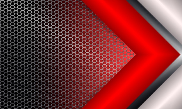 Fondo geométrico con rejilla metálica y flecha roja blanca