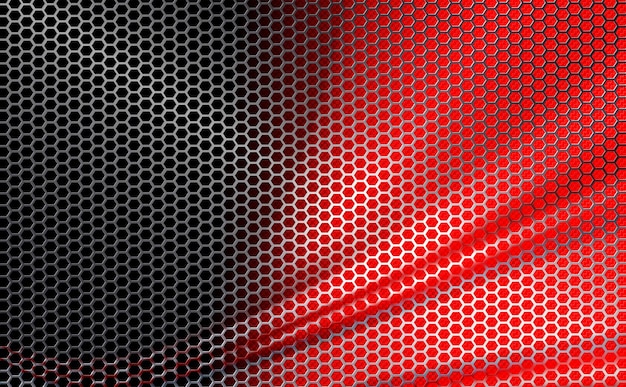 Fondo geométrico rojo con rejilla metálica ondulada