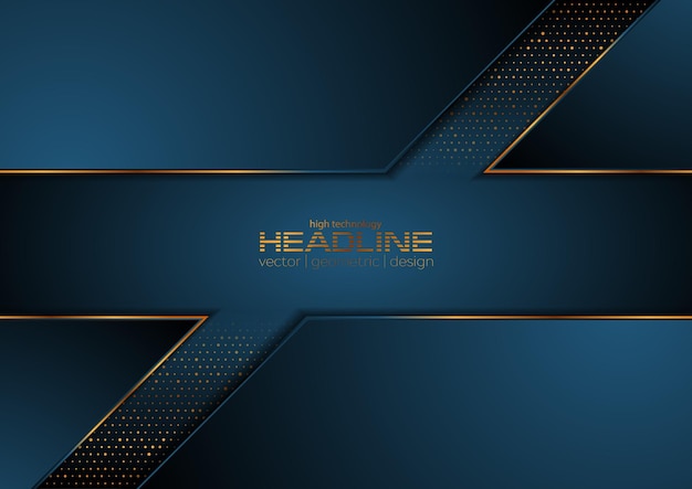 Fondo geométrico de tecnología abstracta azul oscuro y dorado
