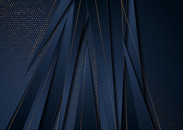Fondo geométrico de tecnología abstracta azul oscuro y dorado