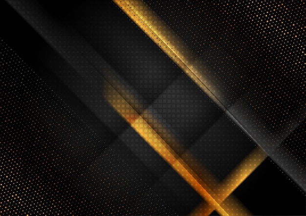 Fondo geométrico de tecnología negra con puntos dorados