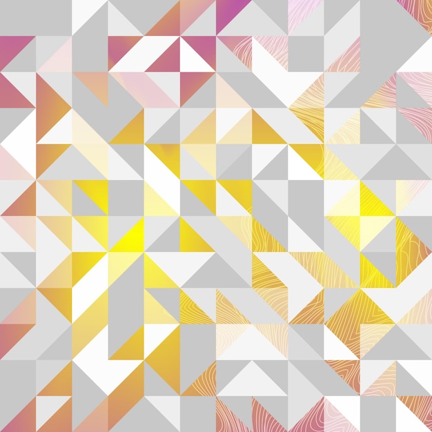 Fondo geométrico del triángulo abstracto del vector. Forma blanca y gris con elemento de separación amarillo, rosa y morado.