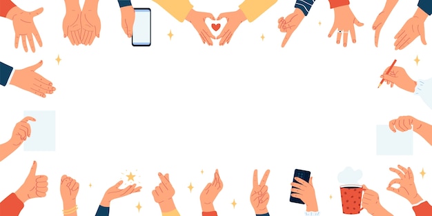 Fondo de gestos de manos dibujados a mano