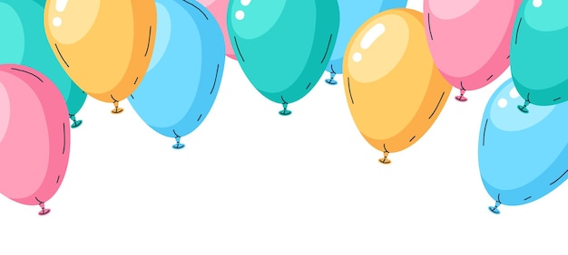 Fondo de globos Feliz cumpleaños decoraciones de globos de aire globos de helio vacaciones celebración decoración ilustración vectorial plana Patrón de globos brillantes