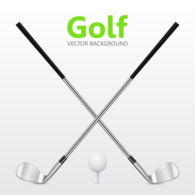Fondo de golf: dos palos de golf cruzados y una pelota en el tee.