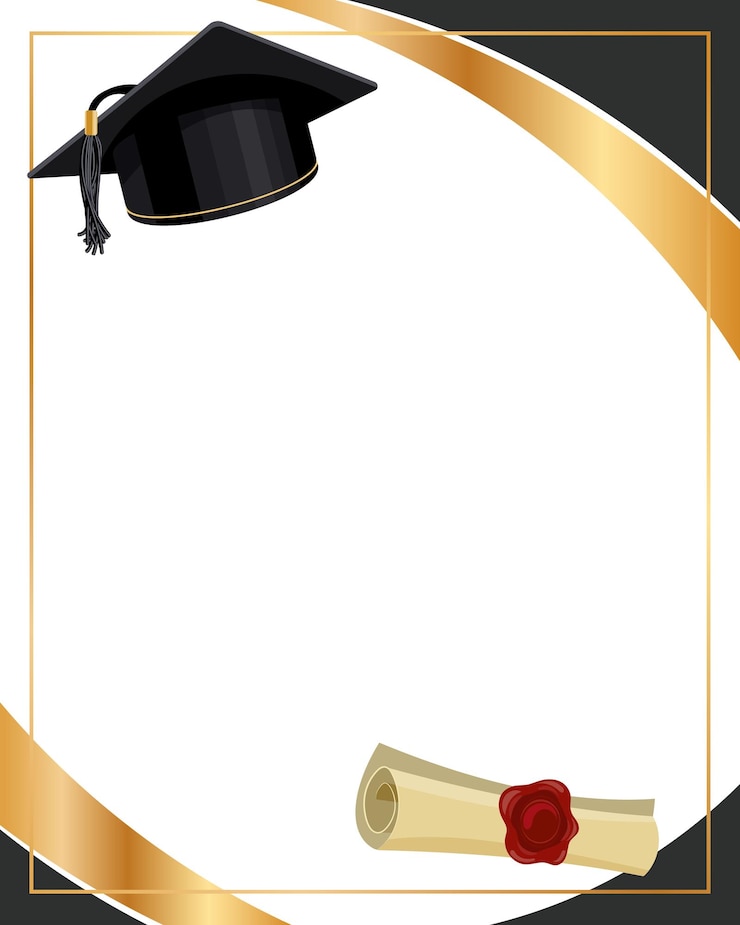 Vector fondo con gorro de graduación y certificado de papiro diseño negro dorado para diploma de graduación