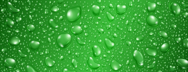 Fondo de gotas de agua realistas grandes y pequeñas en colores verdes