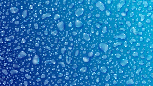 Vector fondo de gotas de agua sobre la superficie en colores azules