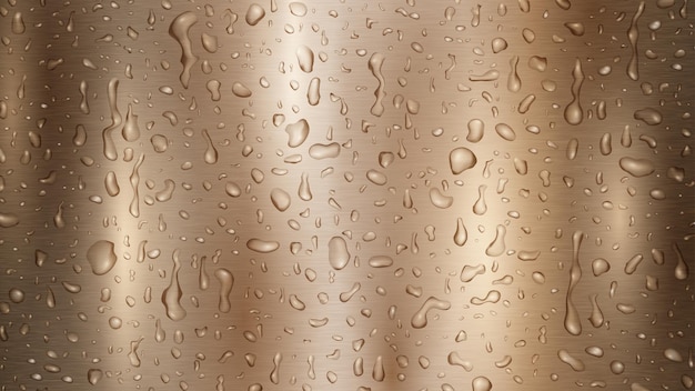 Vector fondo con gotas y rayas de agua en colores bronce que fluyen por la superficie metálica