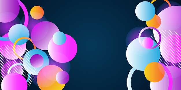 Fondo de gradiente azul oscuro con patrón de forma de círculo dinámico colorido plantilla abstracta