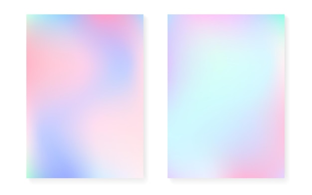 Fondo de gradiente holográfico con cubierta de holograma. Estilo retro de los años 90 y 80. Plantilla gráfica iridiscente para folleto, pancarta, papel tapiz, pantalla móvil. Gradiente holográfico mínimo futurista.
