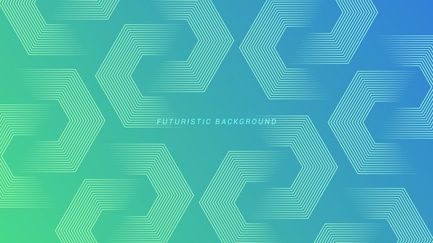 Fondo de gradiente verde y azul con patrón de líneas geométricas hexagonales Líneas hexogonales brillantes abstractas Concepto tecnológico futurista