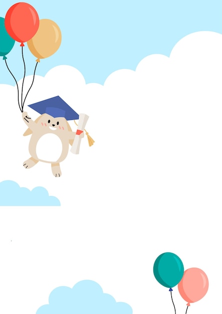 Fondo de graduación de dibujos animados con un conejito en el cielo