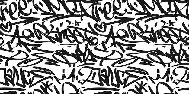 Fondo de graffiti con letras de marcador etiquetas de letras brillantes en el estilo del arte callejero de graffiti