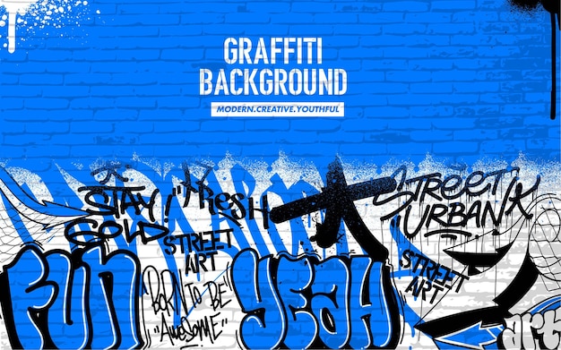 Fondo de graffiti con vomitar y etiquetar estilo dibujado a mano Diseño de vector de graffiti de arte callejero