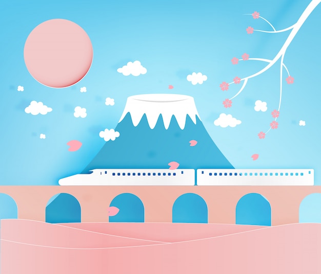 Fondo de gran montaña de Japón arte papel ilustración vectorial de estilo