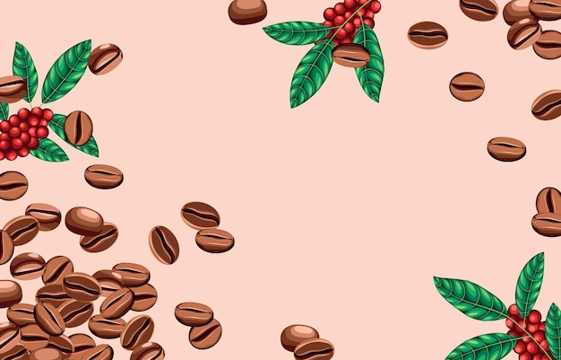 Fondo de grano de café con hojas verdes