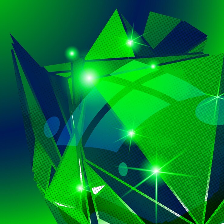 Vector el fondo de grano de plástico, la plantilla geométrica de dimensiones esmeralda, el fondo de puntos sintéticos brillantes.