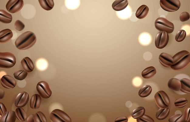 Vector fondo de granos de café con bokeh