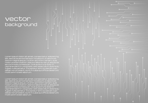 Fondo gris tecnológico abstracto con elementos del microchip. Textura de fondo de la placa de circuito. Ilustración vectorial.