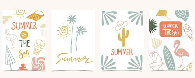 Fondo groovy de verano con gráfico de flamenco de árbol para diseño vertical a4