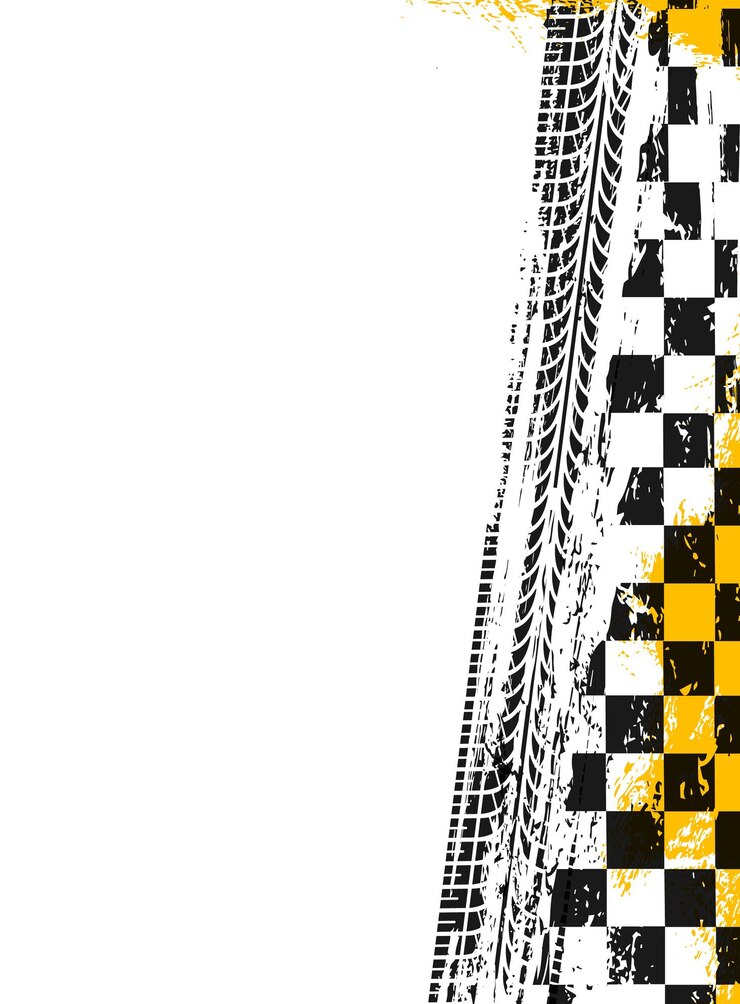 Vector fondo de grunge de deporte de carreras, bandera de carreras a cuadros con huellas de neumáticos de grunge, cartel de vector. huellas de ruedas de huellas de neumáticos de automóviles y camiones, huellas de huellas de motocicletas o todo terreno y motocross del deporte de rally