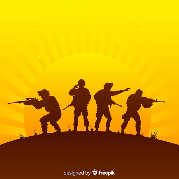 Vector fondo de guerra con siluetas de soldados