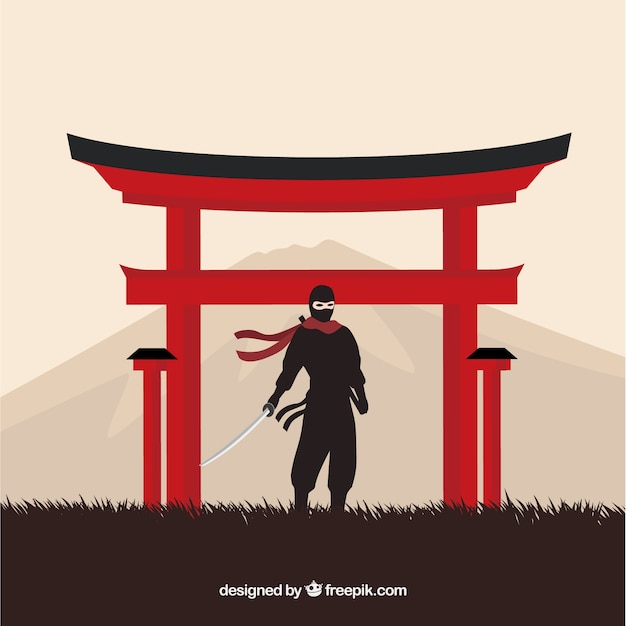 Fondo de guerrero ninja tradicional con diseño plano