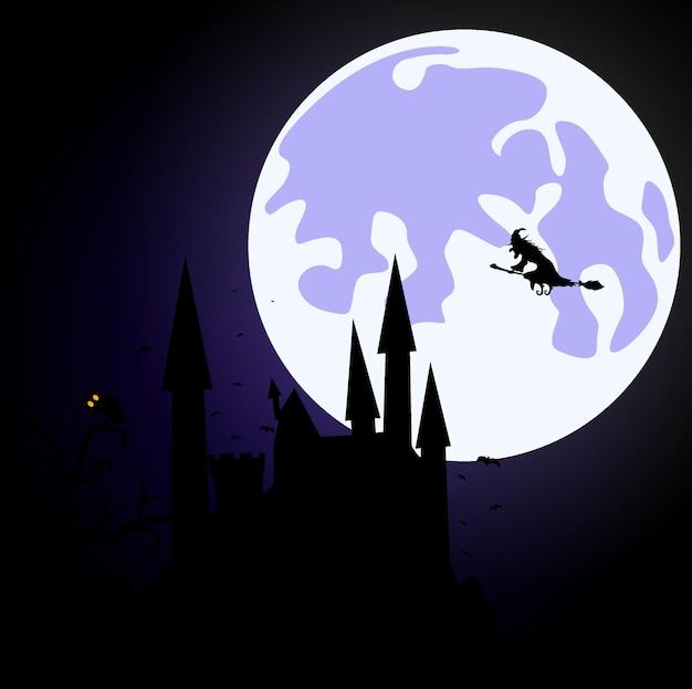 Vector fondo de halloween con bruja volando