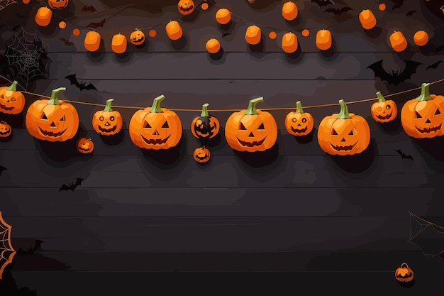 Fondo de Halloween con cabezas de calabaza brillantes y velas Ilustración realista muy detallada