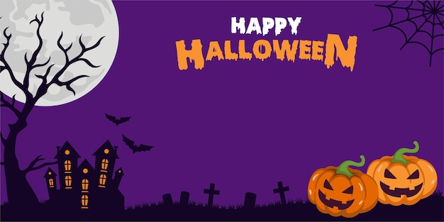 fondo de halloween con calabazas espeluznantes castillo de luna llena y cementerio con área de espacio de copia