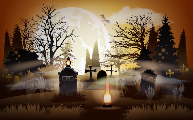 Vector fondo de halloween cementerio. cementerio.