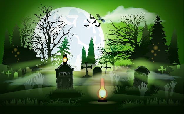 Vector fondo de halloween cementerio. cementerio.