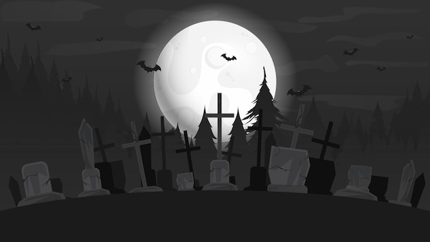 Fondo para Halloween Fondo con la gran luna y cementerio vector