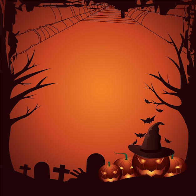 Fondo de halloween de grunge con calabazas espeluznantes y lugar embrujado