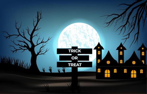 Vector fondo de halloween, luna llena y árbol estéril ilustración vectorial