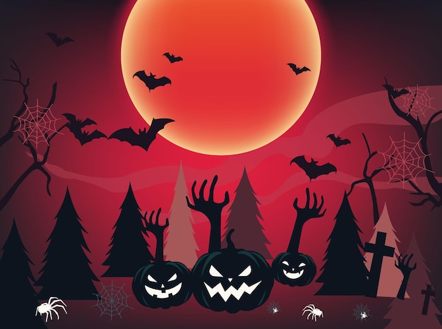 Fondo de halloween de mano zombie de luna llena.