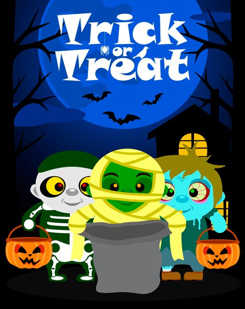 Vector fondo de halloween con niños truco o trato