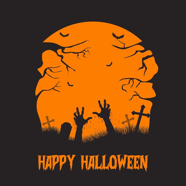 Fondo de Halloween con paisaje de cementerio