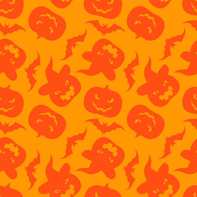 Fondo de Halloween de patrones sin fisuras con calabazas y murciélagos