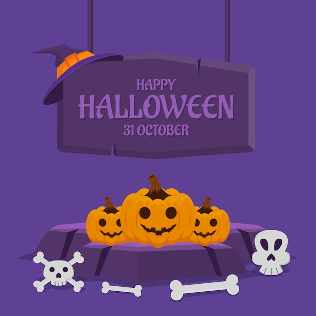 Vector fondo de halloween plano dibujado a mano. ilustración vectorial