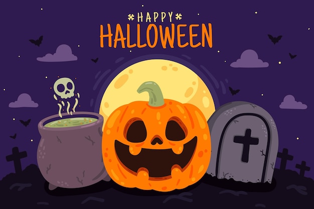 Vector fondo de halloween plano dibujado a mano