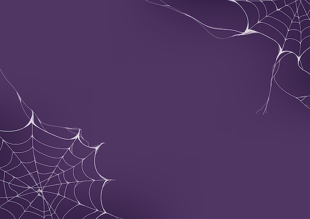 Fondo de Halloween con telarañas sobre fondo morado con espacio de texto