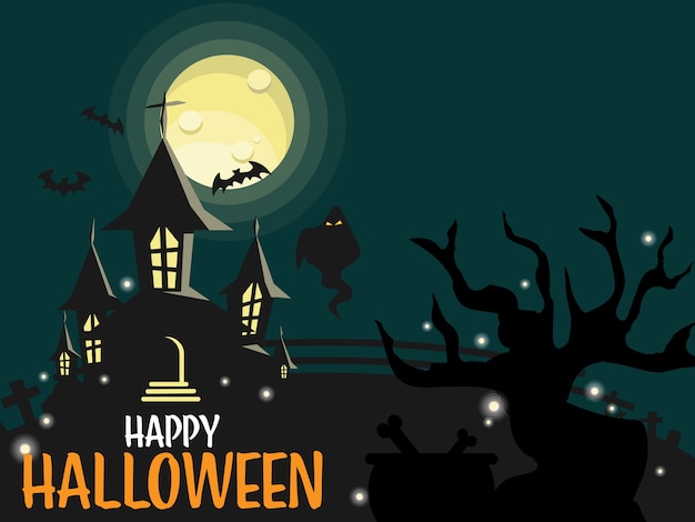 Fondo de halloween con texto de feliz halloween.