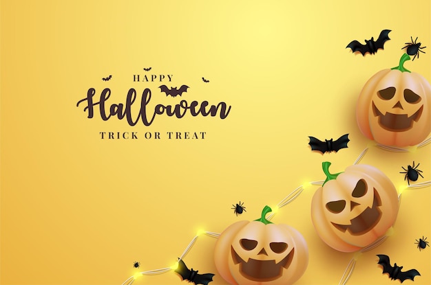 Fondo de Halloween con tres calabazas 3d